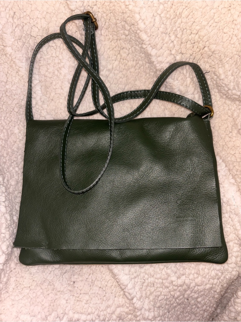 Vera Pelle Genuine Leather Made in Italy Dark Green Crossbody Foldover Bag